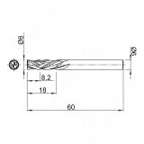 Фреза спиральная твердосплавная D6xL18, S6xGL60, Z4+4, Up/Down/Rh, компрессионная (по HPL) KF-314-06-18-6-hpl, фото 1