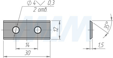Размеры сменной твердосплавной пластины 30x12x1,5 мм, Т03SMG (артикул 013828)