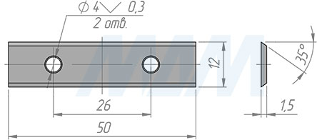 Размеры сменной твердосплавной пластины 50x12x1,5 мм, T03SMG (артикул 013834)