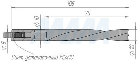 Размеры глухого сверла, D=10 мм, L=105 мм, LH серии Professional (артикул 100203105)