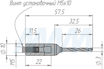 Размеры глухого цельнотвердосплавного сверла D=3 мм, L=57 мм, RH серии Monolit (артикул 1010357)