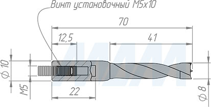 Размеры цельнотвердосплавного глухого сверла, D=8мм, L=70мм, RH (артикул 1011070)
