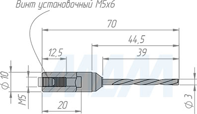 Размеры цельнотвердосплавного глухого сверла, D=3мм, L=70мм, LH (артикул 1020370)
