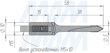 Размеры сквозного сверла, D=5мм, L=57мм, LH серия Standard (артикул 11020157)