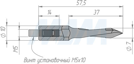 Размеры сквозного сверла, D=7 мм, L=57 мм, LH серия Standard (артикул 11020357)