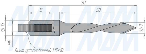 Размеры сквозного сверла, D=7мм, L=70мм, LH серия Standard (артикул 11020370)