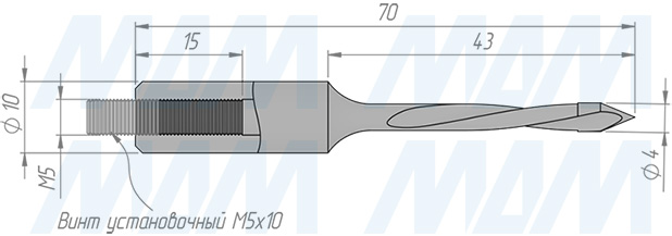 Размеры сквозного сверла, D=4мм, L=70мм, LH серия Standard (артикул 11020970)