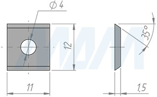 Размеры сменной твердосплавной двухсторонней пластины 11x12x1.5мм FK08 (артикул 111215-58)