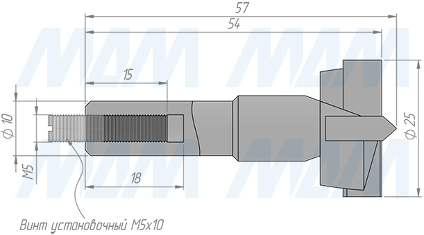 Размеры чашечного сверла, D=25мм, L=57мм, RH (артикул 12011257)