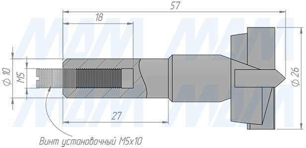 Размеры чашечного сверла, D=26мм, L=57мм, RH (артикул 12011357)