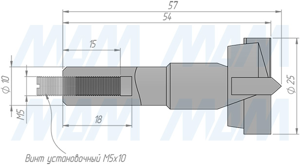 Размеры чашечного сверла, D=25мм, L=57мм, LH (артикул 12021257)