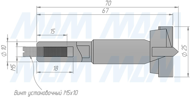 Размеры чашечного сверла, D=25мм, L=70мм, LH (артикул 12021270)