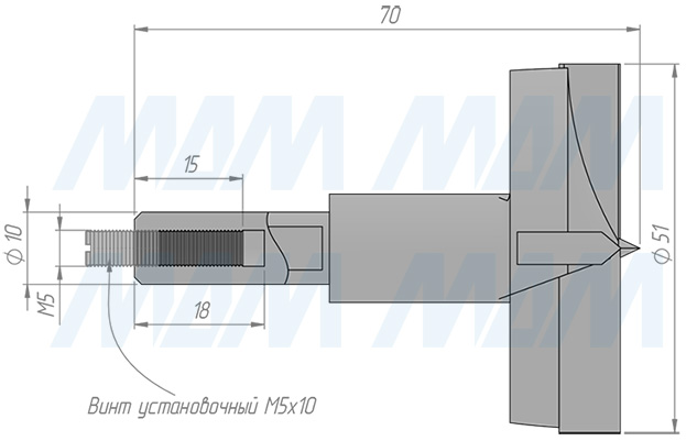 Размеры чашечного сверла D=51 мм, L=70 мм, LH, серия Standard
 (артикул 12025170)