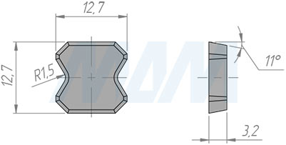 Размеры цикли радиусной 12,7x12,7x3,2 R=1,5 (артикул 12712732R15-07)