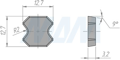 Размеры цикли радиусной 12,7x12,7x3,2 R=2 (артикул 12712732R2-07)