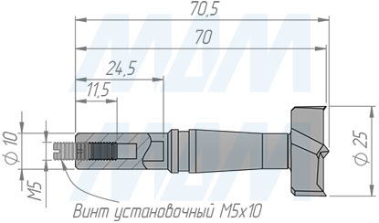 Размеры сверла чашечного D=25 мм, L=70 мм, RH серии Monolit (артикул 13010370)