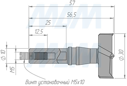 Размеры сверла чашечного D=30 мм, L=57 мм, RH серии Monolit (артикул 13010457)