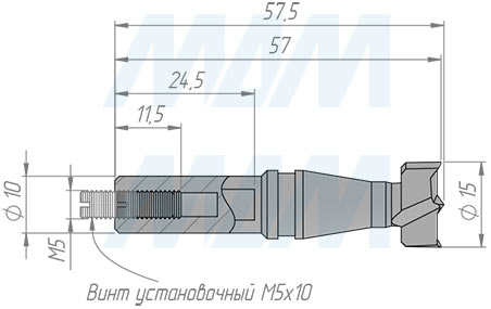 Размеры сверла чашечного D=15 мм, L=57 мм, LH, серии Monolit (артикул 13020157)