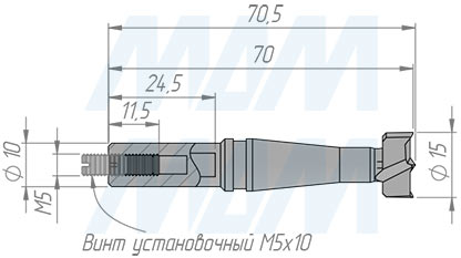 Размеры сверла чашечного D=15 мм, L=70 мм, LH серии Monolit (артикул 13020170)