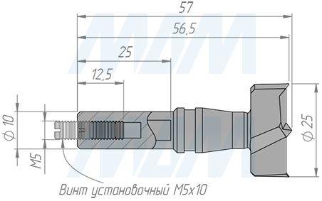 Размеры сверла чашечного D=25 мм, L=57 мм, LH серии Monolit (артикул 13020357)