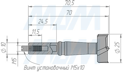 Размеры сверла чашечного  D=25 мм, L=70 мм, LH серии Monolit (артикул 13020370)