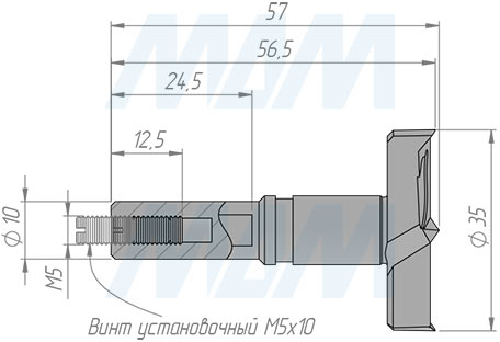 Размеры сверла чашечного D=35 мм, L=57 мм, LH серии Monolit (артикул 13020557)