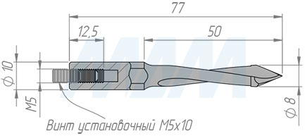 Размеры сквозного сверла, D=8 мм, L=77 мм, RH серия Professional (артикул 20010177)