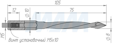 Размеры сквозного сверла, D=8 мм, L=105 мм, LH серия Professional (артикул 200201105)