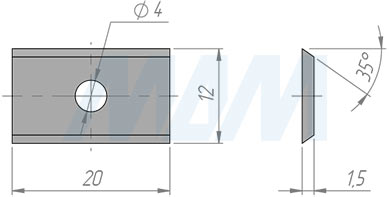 Размеры сменной твердосплавной двухсторонней пластины 20x12x1.5мм FK08 (артикул 201215-58)