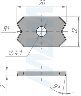 Размеры цикли радиусной 20x12x2 R=1 (артикул 201220R1-07)