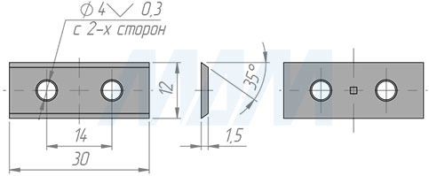 Размеры сменной твердосплавной двухсторонней пластины 30x12x1.5мм FK18 (артикул 301215-03)