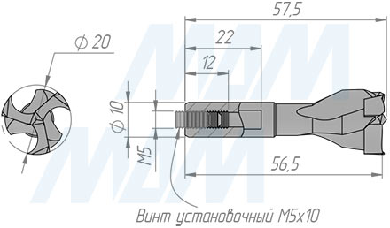 Размеры чашечного сверла D=20 мм, L=57 мм, LH серия Professional (артикул 3FP2057LH)