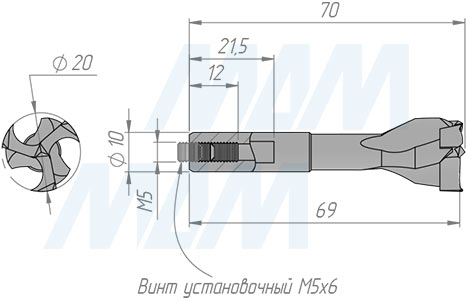 Размеры чашечного сверла D=20 мм, L=70 мм, LH серия Professional (артикул 3FP2070LH)