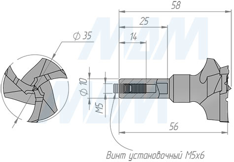 Размеры чашечного сверла D=35 мм, L=57 мм, LH серия Professional (артикул 3FP3557LH)