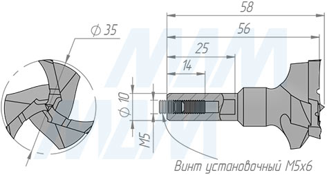 Размеры чашечного сверла D=35 мм, L=57 мм, RH серия Professional (артикул 3FP3557RH)