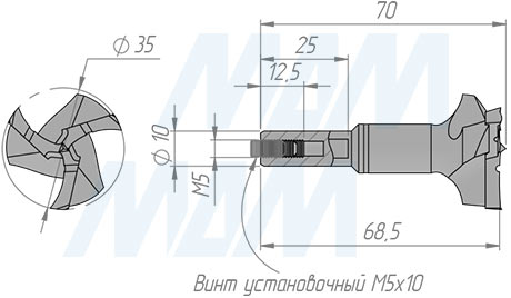 Размеры чашечного сверла D=35 мм, L=57 мм, RH серия Professional (артикул 3FP3570LH)