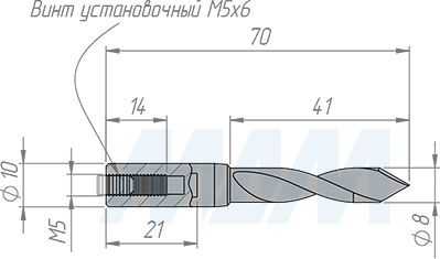 Размеры цельнотвердосплавного глухого сверла, D=8мм, L=70мм, RH (артикул 4010870)