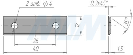 Размеры сменной твердосплавной двухсторонней пластины 40x12x1.5мм FK07 (артикул 401215-04)
