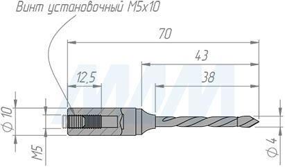 Размеры сквозного сверла, D=4 мм, L=70 мм, RH серия Monolit (артикул 4020370)