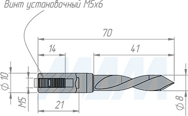 Размеры цельнотвердосплавного глухого сверла, D=8мм, L=70мм, LH (артикул 4020870)
