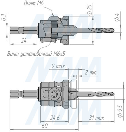 Размеры сверла D=4 mm с ограничителем глубины (артикул 4040421)