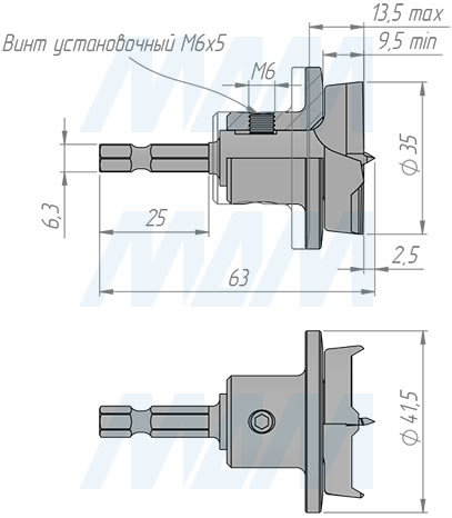 Размеры сверла для петель с ограничителем глубины (артикул 4040423)