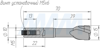 Размеры глухого сверла, D=15мм, L=70мм, RH, серия Professional (артикул 5011170)