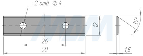 Размеры сменной твердосплавной двухсторонней пластины50x12x1.5мм FK08 (артикул 501215-58)
