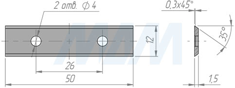 Размеры сменной твердосплавной двухсторонней пластины 50x12x1.5мм FK07 (артикул 501215-04)