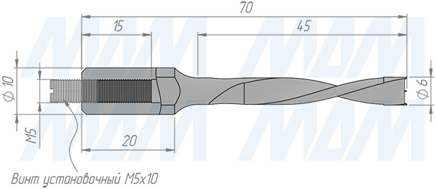 Размеры глухого сверла,D=6мм, L=70мм, LH (артикул 5020270)