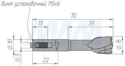 Размеры глухого сверла, D=15мм, L=70мм, LH серия Professional (артикул 5021170)
