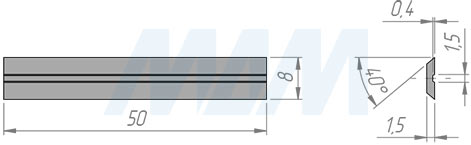 Размеры сменной твердосплавной двухсторонней пластины 50x8x1,5 40°, FK07 (артикул 50815-04)