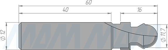 Размеры концевой фрезы для установки мебельного корректора STWF025, D=11,7 мм, S=12 мм (артикул 54002000877)
