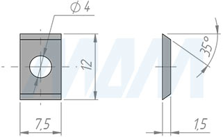 Размеры сменной твердосплавной двухсторонней пластины 7,5x12x1,5мм FK07 (артикул 751215-04)